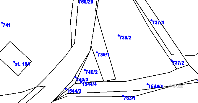 Parcela st. 739/1 v KÚ Okrouhlička, Katastrální mapa