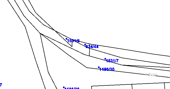 Parcela st. 934/44 v KÚ Okrouhlička, Katastrální mapa