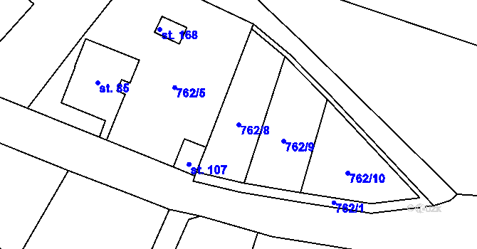 Parcela st. 762/8 v KÚ Okrouhlička, Katastrální mapa
