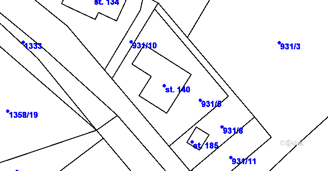 Parcela st. 140 v KÚ Okrouhlička, Katastrální mapa