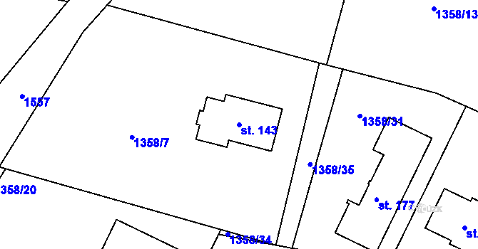 Parcela st. 143 v KÚ Okrouhlička, Katastrální mapa