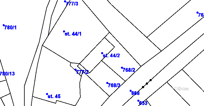 Parcela st. 44/2 v KÚ Okrouhlo, Katastrální mapa