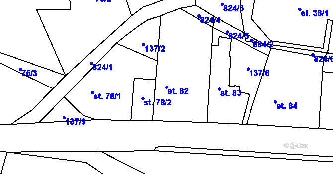 Parcela st. 82 v KÚ Okrouhlo, Katastrální mapa