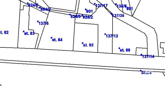 Parcela st. 92 v KÚ Okrouhlo, Katastrální mapa