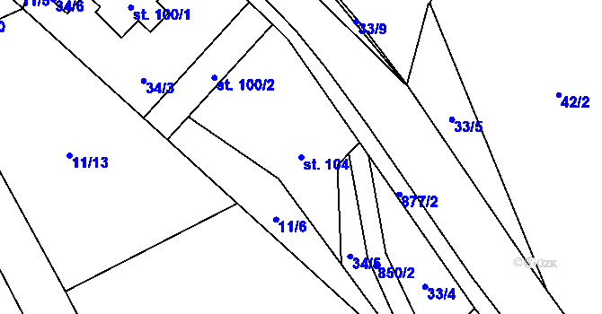 Parcela st. 104 v KÚ Okrouhlo, Katastrální mapa