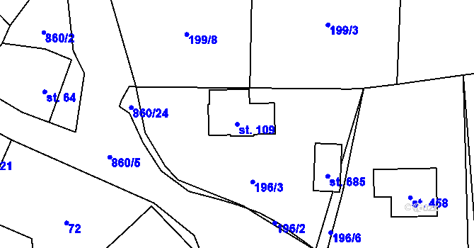 Parcela st. 109 v KÚ Okrouhlo, Katastrální mapa