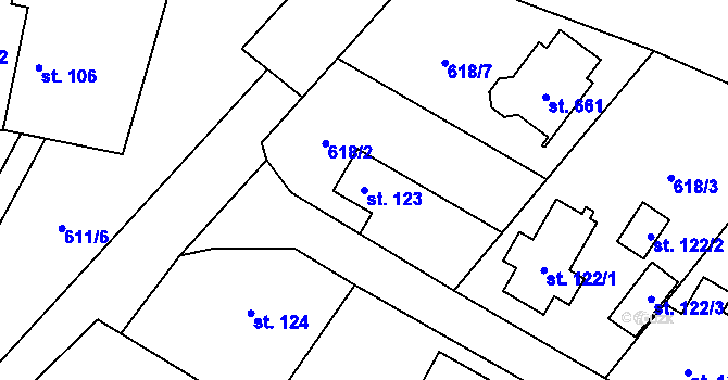 Parcela st. 123 v KÚ Okrouhlo, Katastrální mapa