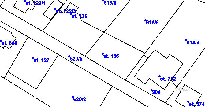 Parcela st. 136 v KÚ Okrouhlo, Katastrální mapa