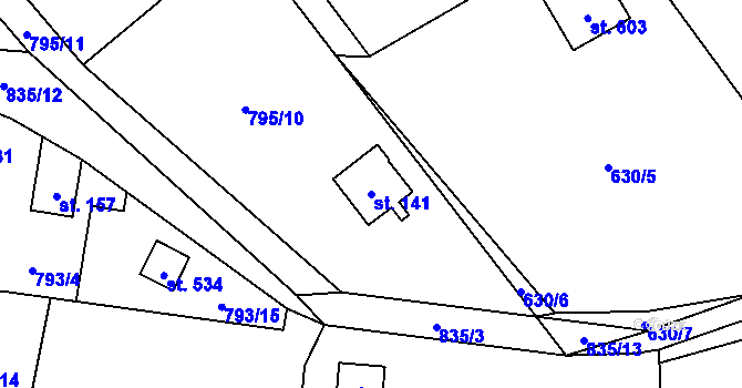 Parcela st. 141 v KÚ Okrouhlo, Katastrální mapa