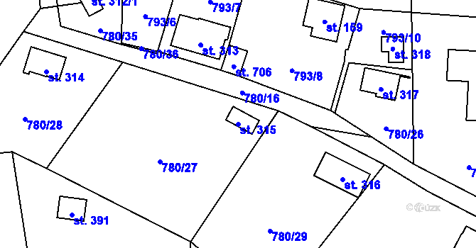 Parcela st. 315 v KÚ Okrouhlo, Katastrální mapa