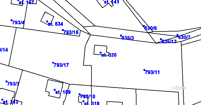 Parcela st. 320 v KÚ Okrouhlo, Katastrální mapa
