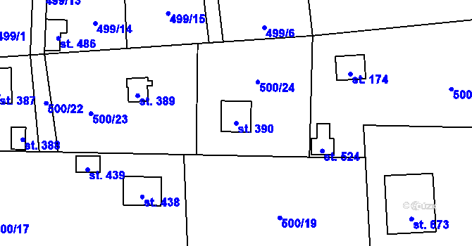 Parcela st. 390 v KÚ Okrouhlo, Katastrální mapa