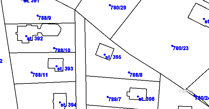 Parcela st. 395 v KÚ Okrouhlo, Katastrální mapa