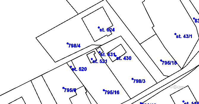 Parcela st. 431 v KÚ Okrouhlo, Katastrální mapa