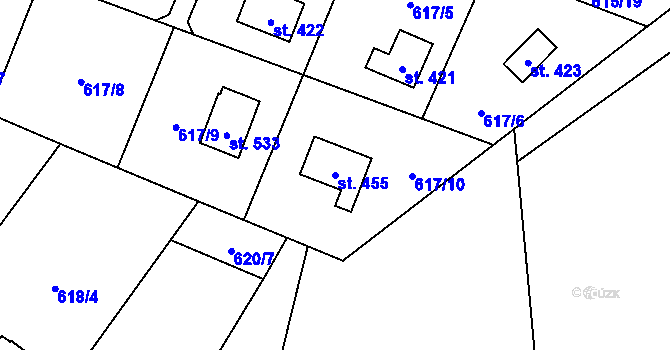 Parcela st. 455 v KÚ Okrouhlo, Katastrální mapa