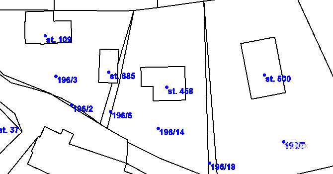 Parcela st. 458 v KÚ Okrouhlo, Katastrální mapa