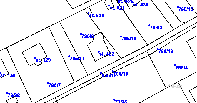 Parcela st. 482 v KÚ Okrouhlo, Katastrální mapa