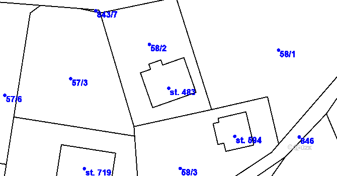 Parcela st. 483 v KÚ Okrouhlo, Katastrální mapa