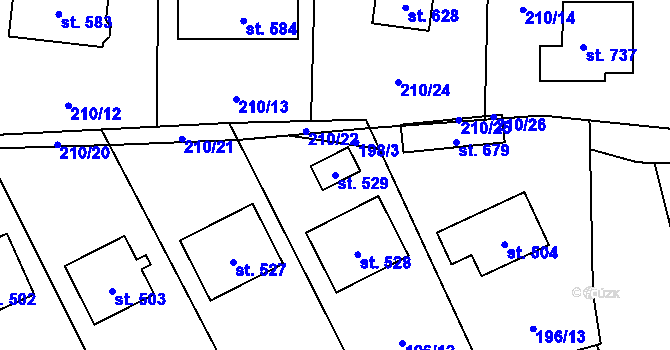 Parcela st. 529 v KÚ Okrouhlo, Katastrální mapa