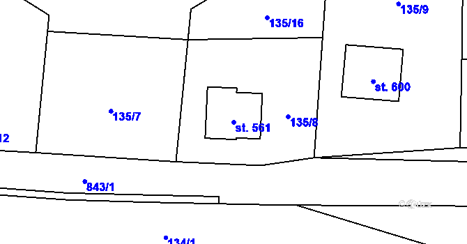 Parcela st. 561 v KÚ Okrouhlo, Katastrální mapa