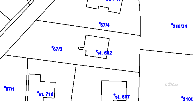 Parcela st. 562 v KÚ Okrouhlo, Katastrální mapa