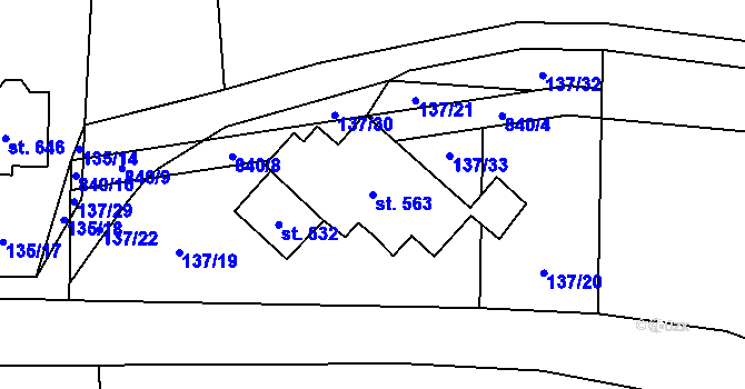 Parcela st. 563 v KÚ Okrouhlo, Katastrální mapa