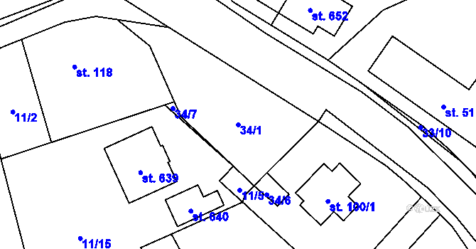 Parcela st. 34/1 v KÚ Okrouhlo, Katastrální mapa
