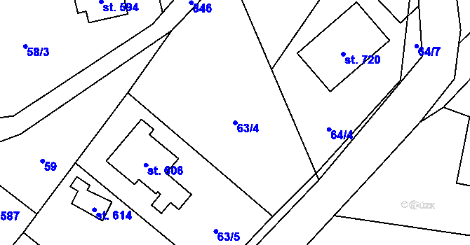 Parcela st. 63/4 v KÚ Okrouhlo, Katastrální mapa