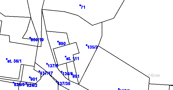 Parcela st. 135/2 v KÚ Okrouhlo, Katastrální mapa