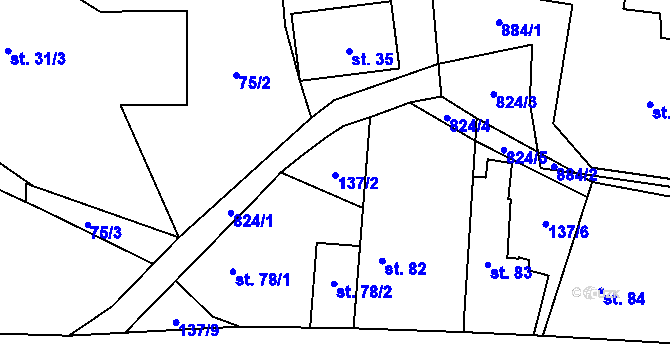 Parcela st. 137/2 v KÚ Okrouhlo, Katastrální mapa