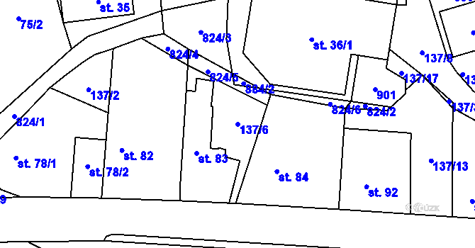 Parcela st. 137/6 v KÚ Okrouhlo, Katastrální mapa