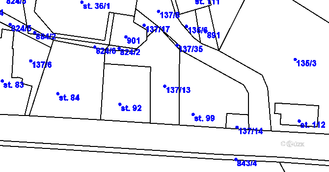 Parcela st. 137/13 v KÚ Okrouhlo, Katastrální mapa
