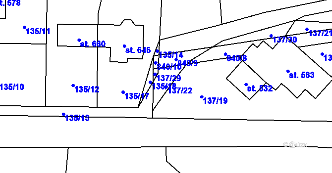 Parcela st. 137/22 v KÚ Okrouhlo, Katastrální mapa