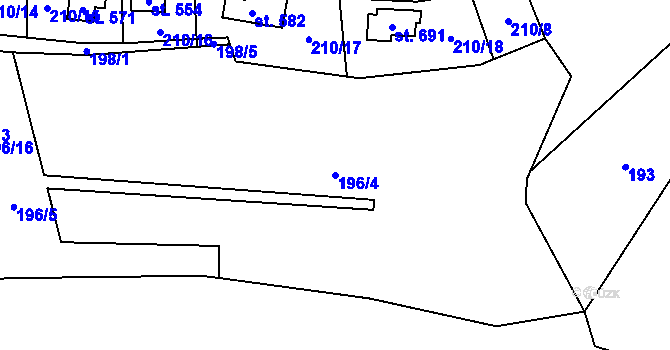 Parcela st. 196/4 v KÚ Okrouhlo, Katastrální mapa
