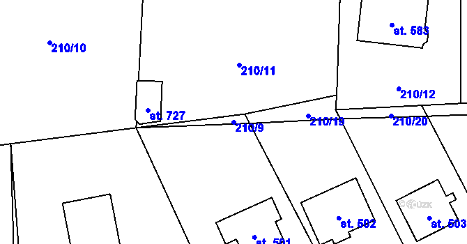 Parcela st. 210/9 v KÚ Okrouhlo, Katastrální mapa