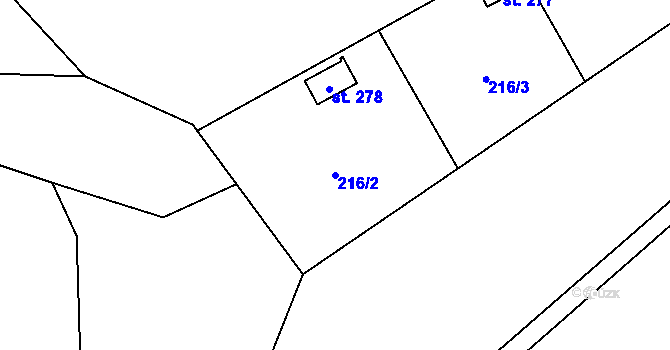 Parcela st. 216/2 v KÚ Okrouhlo, Katastrální mapa