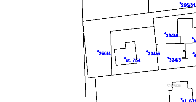 Parcela st. 266/4 v KÚ Okrouhlo, Katastrální mapa