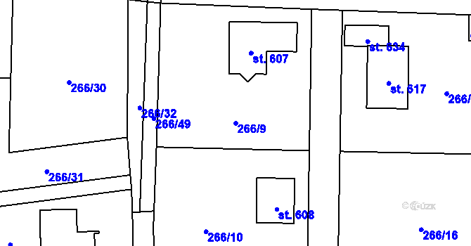 Parcela st. 266/9 v KÚ Okrouhlo, Katastrální mapa