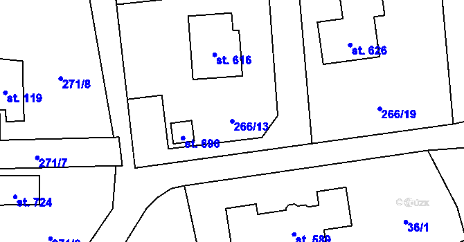 Parcela st. 266/13 v KÚ Okrouhlo, Katastrální mapa