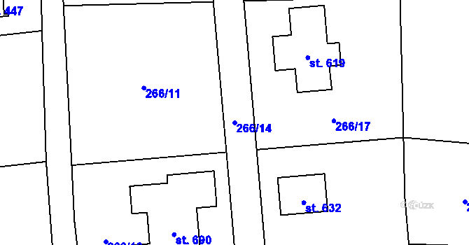 Parcela st. 266/14 v KÚ Okrouhlo, Katastrální mapa