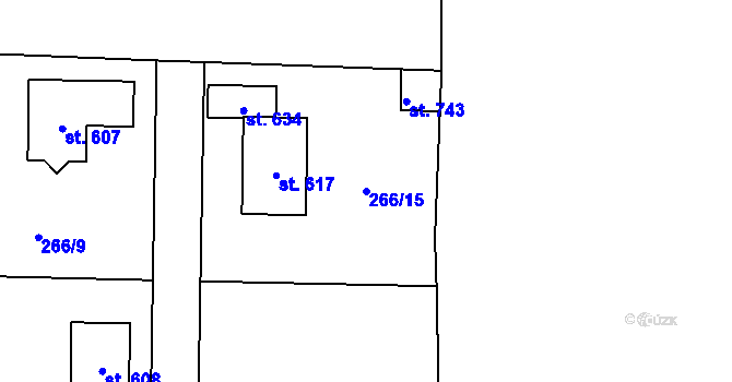 Parcela st. 266/15 v KÚ Okrouhlo, Katastrální mapa