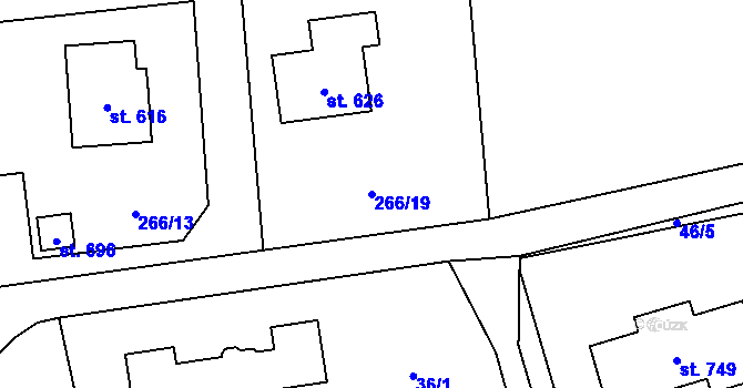 Parcela st. 266/19 v KÚ Okrouhlo, Katastrální mapa