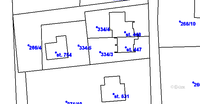 Parcela st. 334/3 v KÚ Okrouhlo, Katastrální mapa