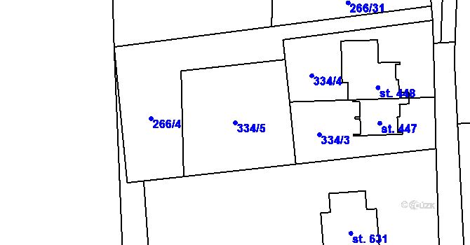 Parcela st. 334/5 v KÚ Okrouhlo, Katastrální mapa