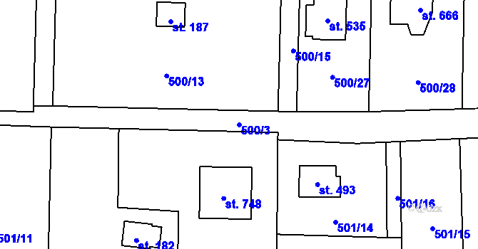 Parcela st. 500/3 v KÚ Okrouhlo, Katastrální mapa