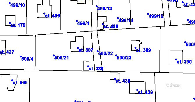 Parcela st. 500/22 v KÚ Okrouhlo, Katastrální mapa