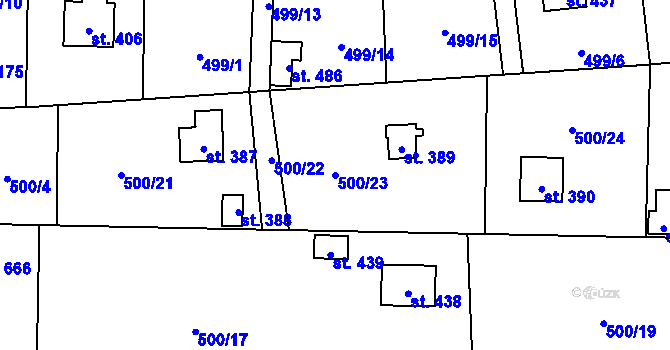 Parcela st. 500/23 v KÚ Okrouhlo, Katastrální mapa