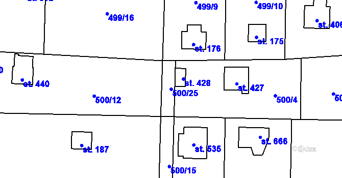 Parcela st. 500/25 v KÚ Okrouhlo, Katastrální mapa
