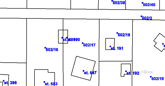 Parcela st. 502/17 v KÚ Okrouhlo, Katastrální mapa