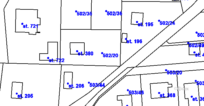 Parcela st. 502/20 v KÚ Okrouhlo, Katastrální mapa